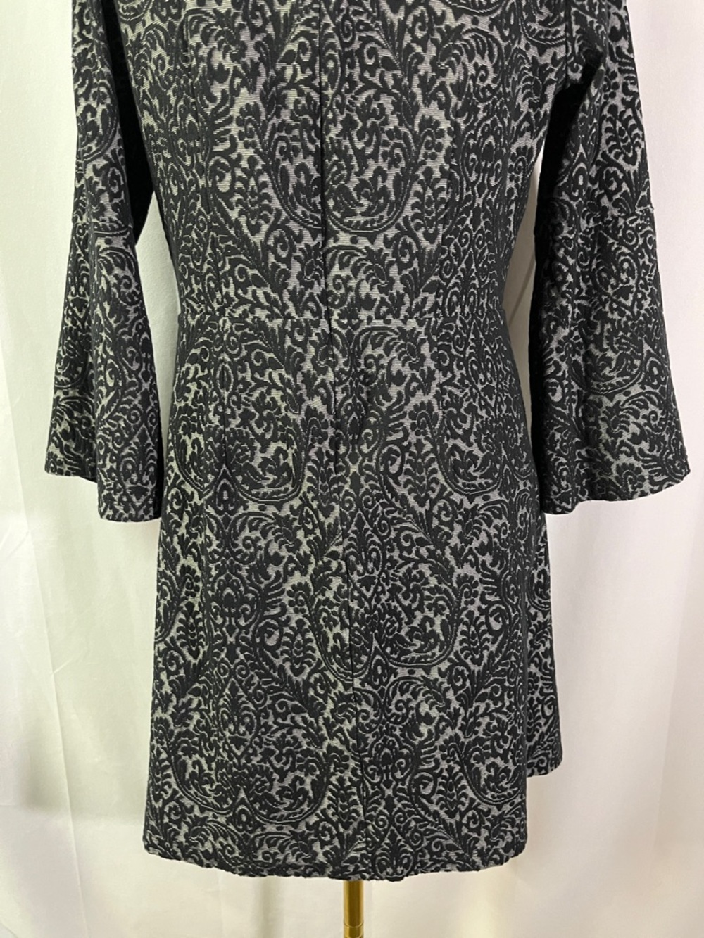 LOFT Black & Gray Jacquard Floral 3/4 Sleeve A-Line Dress - Picture 13 of 16